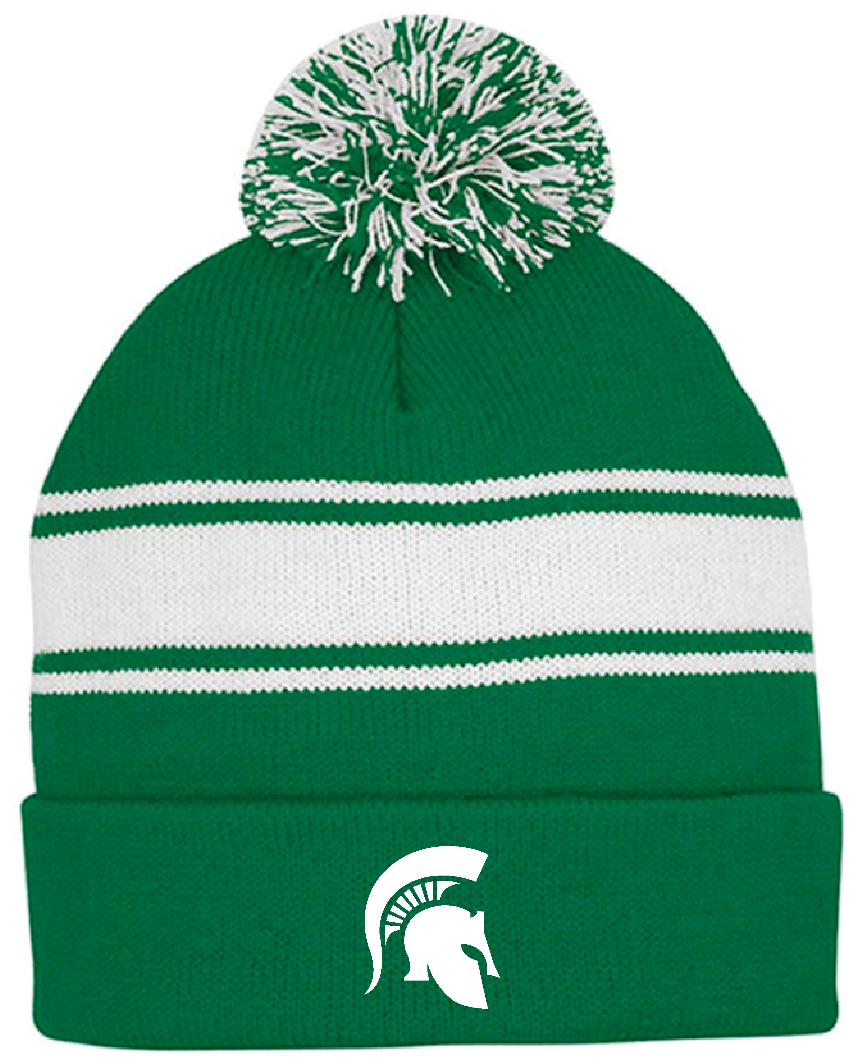 Striped Pom Cuff Beanie